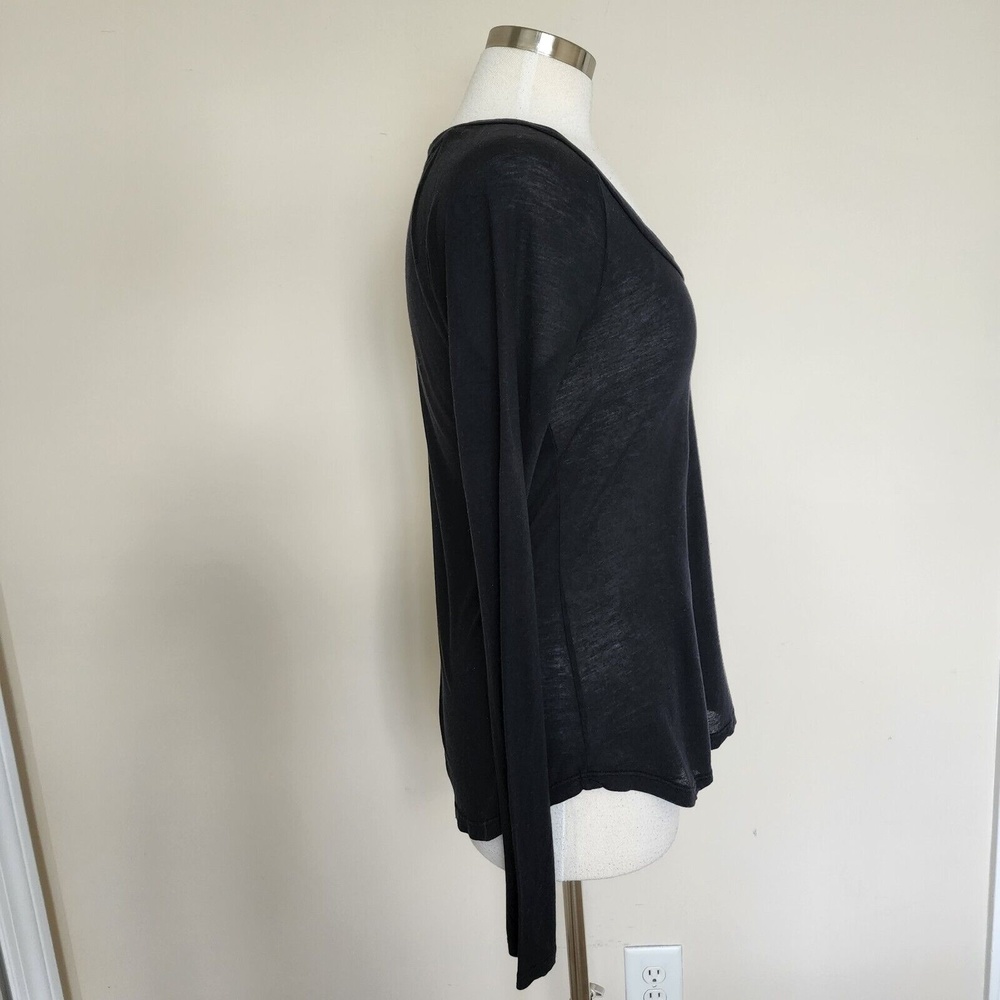 James Perse Size 1 Black Long Sleeve Scoop Neck 100% Cotton Top Shirt Blouse - Picture 2 of 12